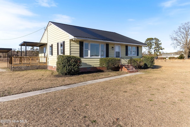 single story home with a front yard