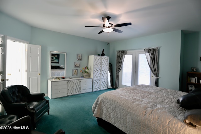 bedroom featuring carpet floors and ceiling fan