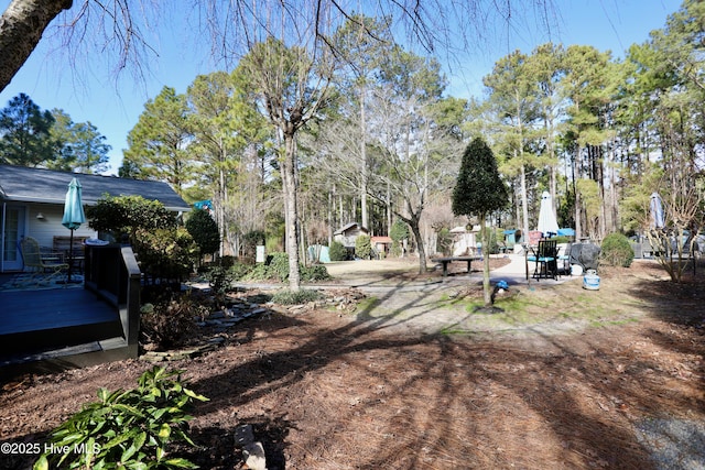 view of yard with a wooden deck