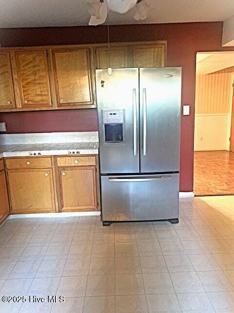 kitchen with stainless steel fridge