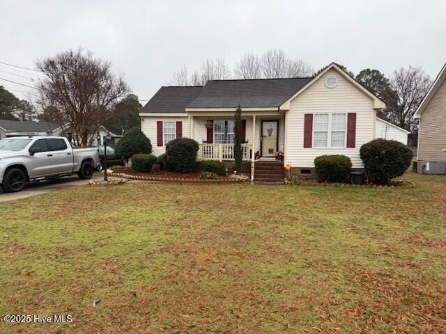 view of front of home with a porch and a front yard