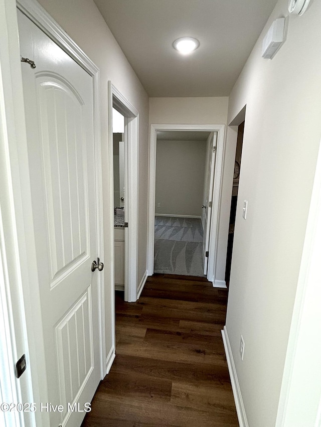 hallway featuring dark wood-type flooring