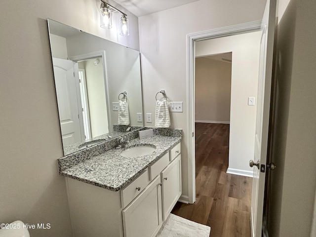 bathroom featuring hardwood / wood-style floors and vanity