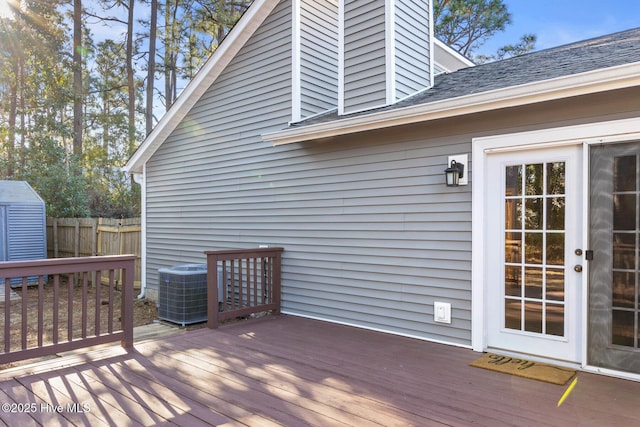 wooden deck featuring central AC