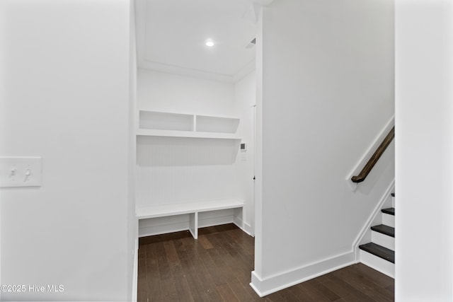 mudroom with dark hardwood / wood-style floors