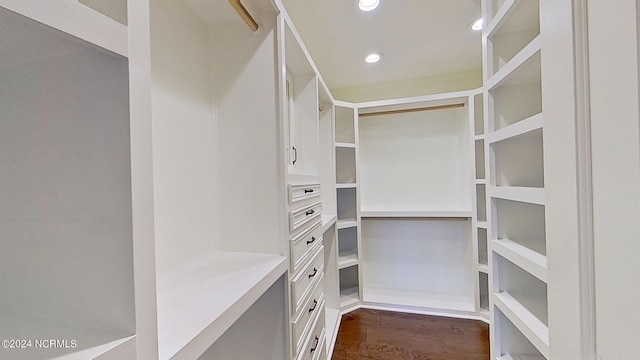 spacious closet with dark hardwood / wood-style flooring