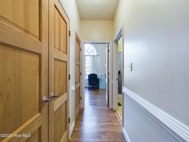 entryway with dark hardwood / wood-style flooring