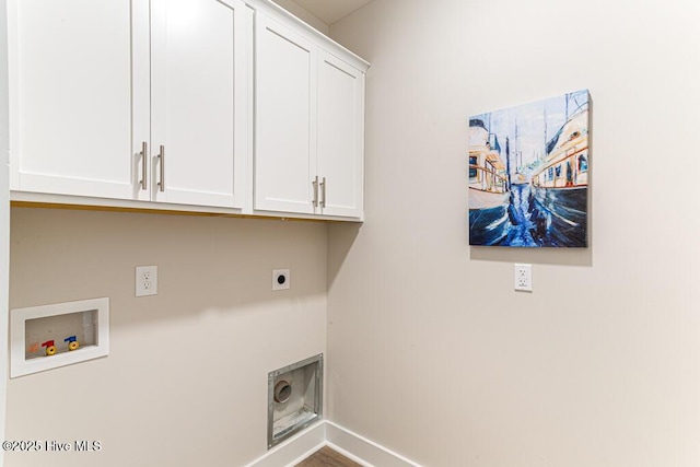 laundry room with cabinets, hookup for an electric dryer, and hookup for a washing machine