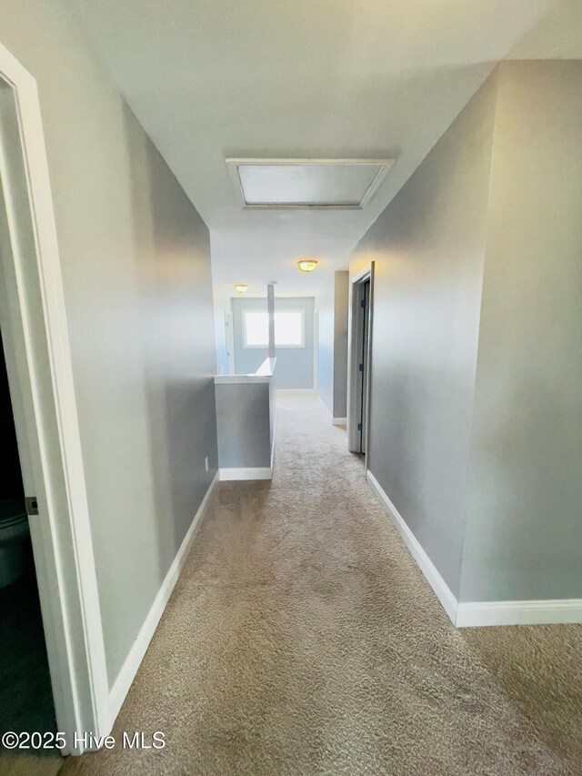 unfurnished office featuring light carpet and vaulted ceiling