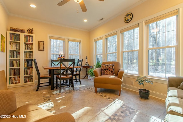 interior space featuring ceiling fan