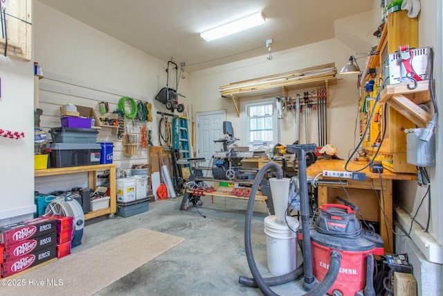 garage featuring a workshop area