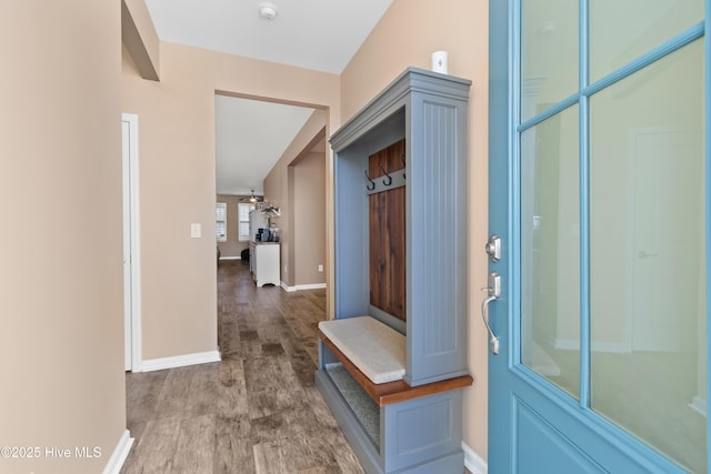 mudroom with hardwood / wood-style floors