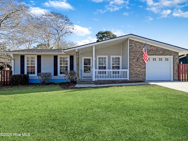 ranch-style home featuring a front yard and a garage