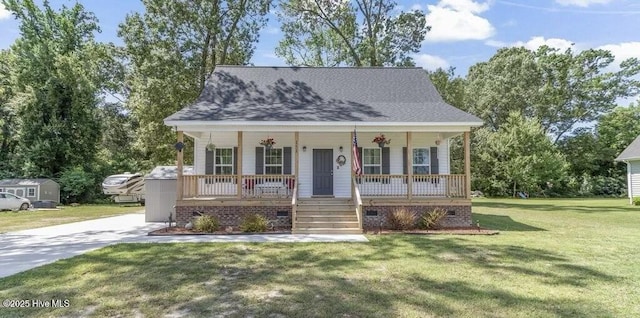 bungalow-style house with a porch and a front yard