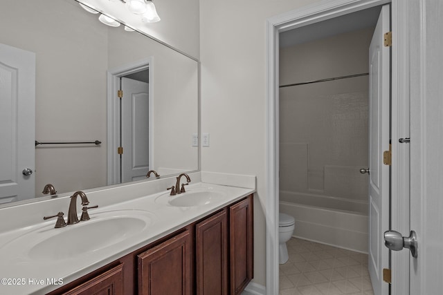 full bathroom with toilet, shower / bath combination, and vanity