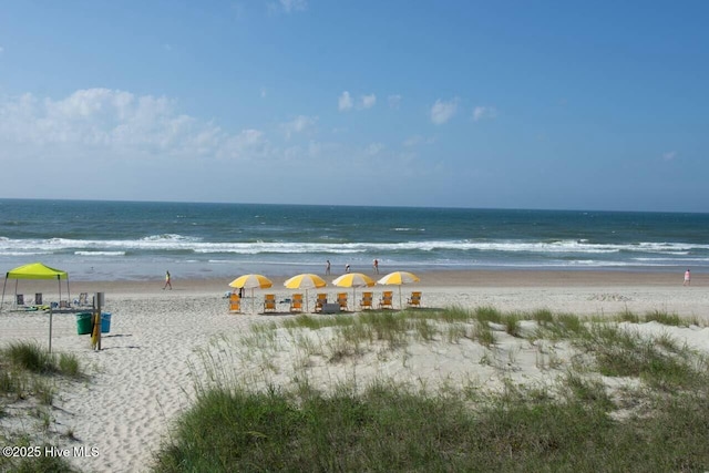 property view of water featuring a beach view