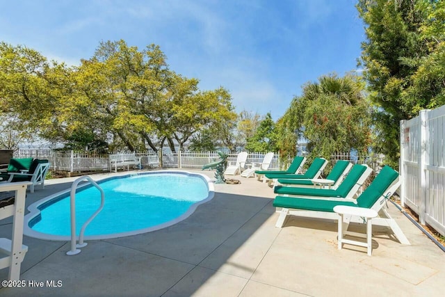 view of pool featuring a patio area and a water slide