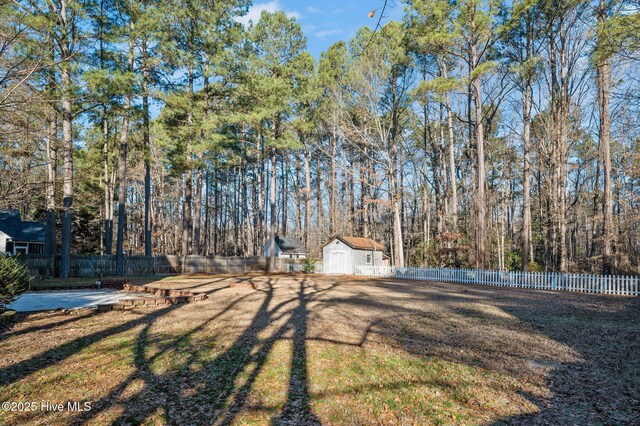 view of yard featuring a storage unit