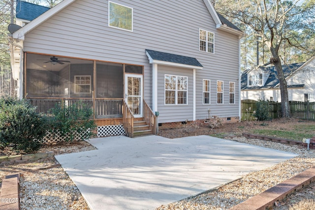 back of property featuring a patio, a sunroom, and ceiling fan