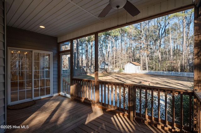 wooden deck with ceiling fan