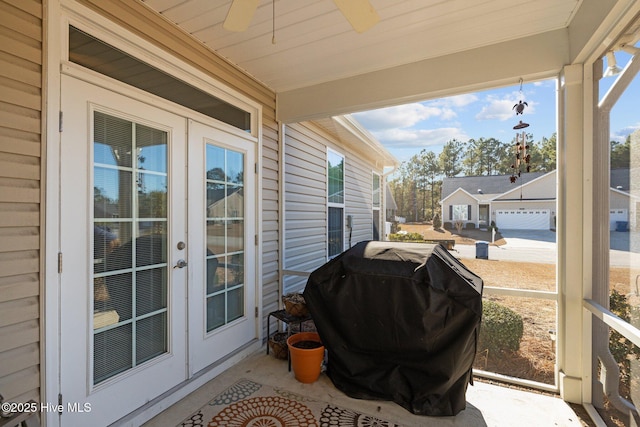 view of patio / terrace with ceiling fan and grilling area