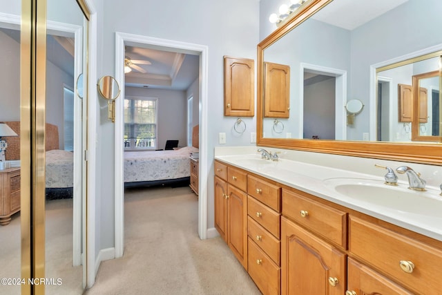 bathroom featuring vanity and a tray ceiling