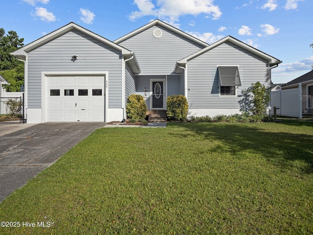 view of front facade with a garage and a front yard