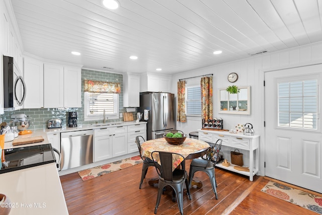 kitchen featuring sink, white cabinets, dark hardwood / wood-style flooring, and stainless steel appliances