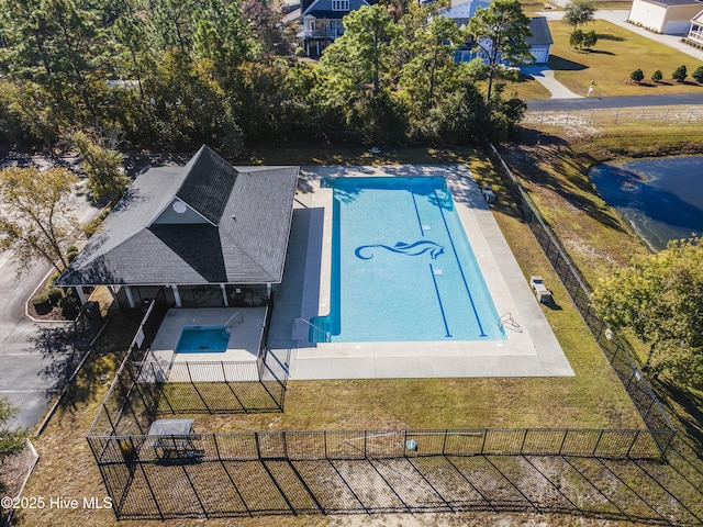 view of swimming pool featuring a fenced backyard and a patio area