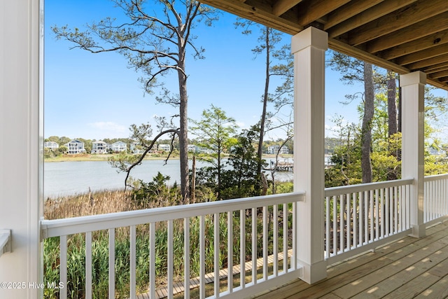 deck with a water view