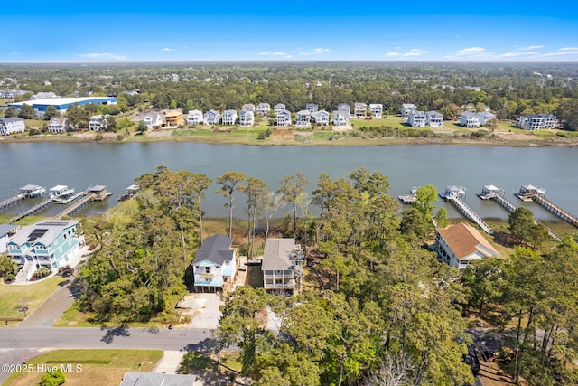 bird's eye view featuring a water view