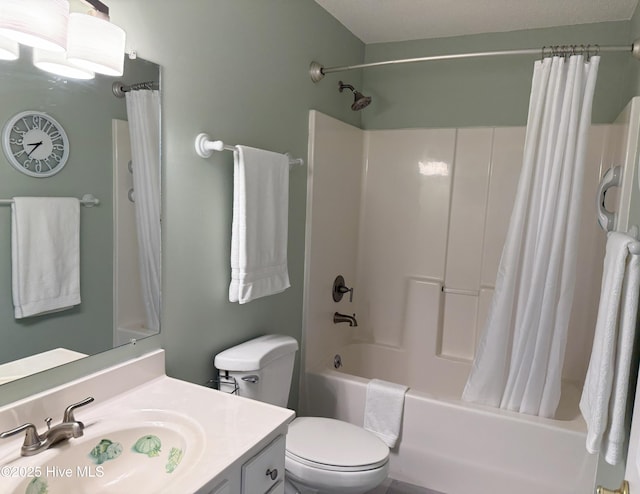 full bathroom featuring vanity, toilet, and shower / bath combo with shower curtain