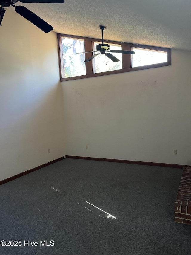 unfurnished room with a wealth of natural light, lofted ceiling, and carpet