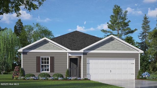 view of front facade with a garage and a front lawn