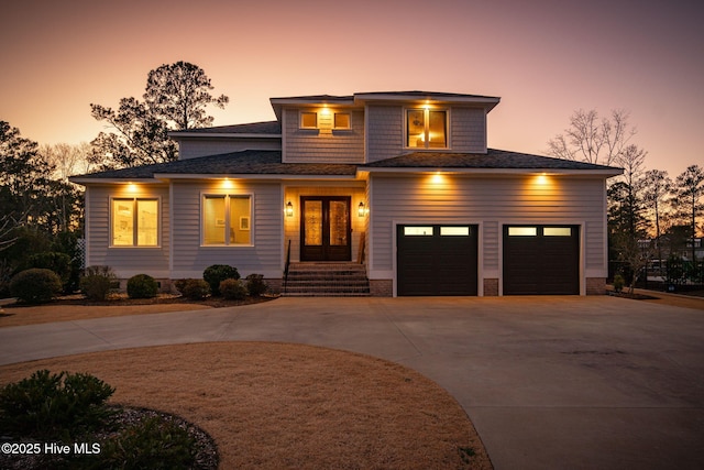 prairie-style house featuring a garage