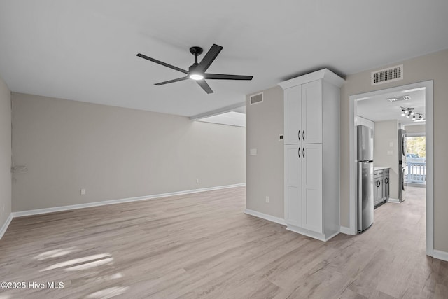 empty room featuring light hardwood / wood-style flooring and ceiling fan