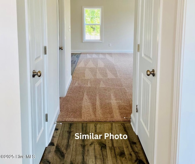 hallway with dark wood-type flooring