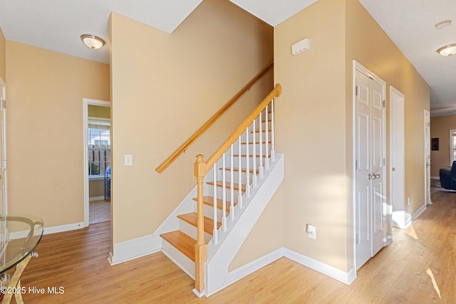 stairway featuring wood-type flooring