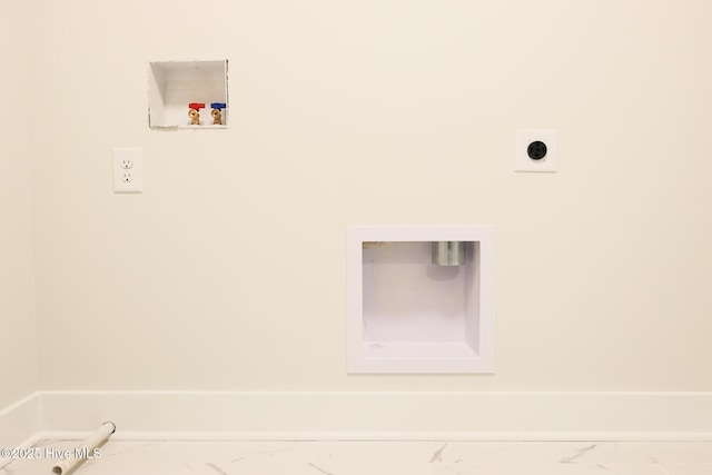laundry area featuring washer hookup, marble finish floor, laundry area, and hookup for an electric dryer