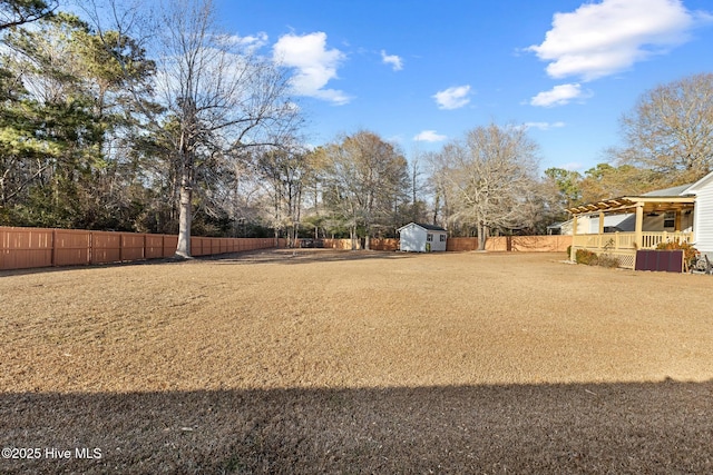 view of yard with a storage unit