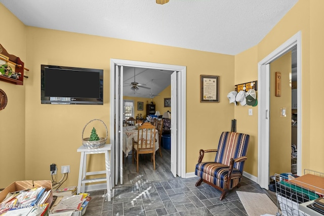 sitting room with a textured ceiling