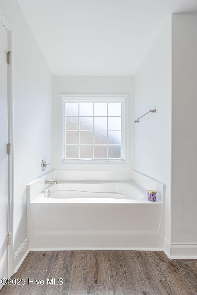 bathroom featuring a washtub and hardwood / wood-style flooring