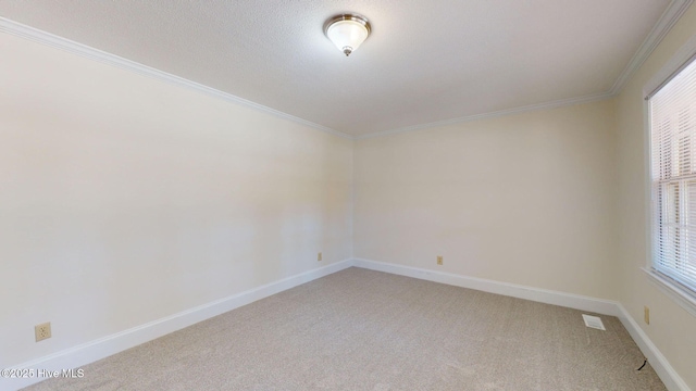 carpeted empty room featuring crown molding