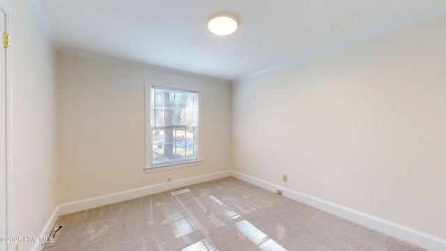 carpeted spare room with ornamental molding