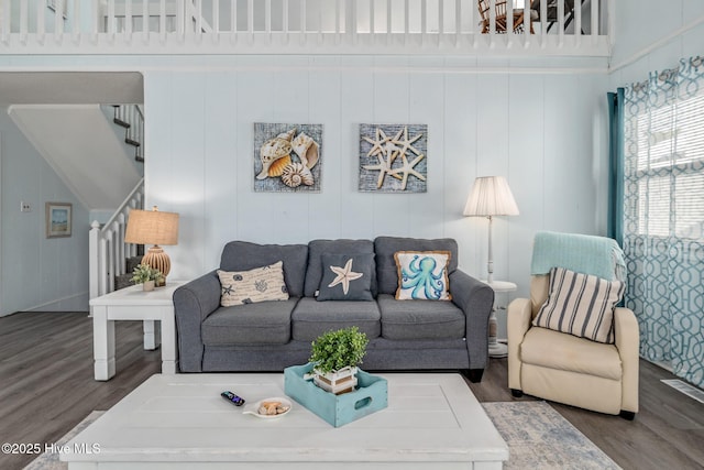 living room with dark hardwood / wood-style floors