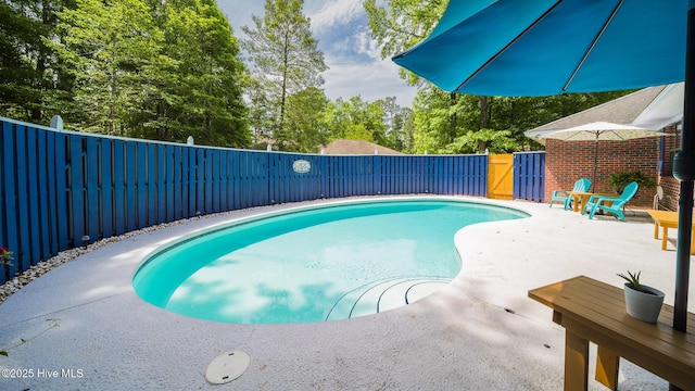 3 Bayberry Cir, Carolina Shores, NC 28467 - view of swimming pool featuring a fenced backyard, a patio area, and view of scattered trees