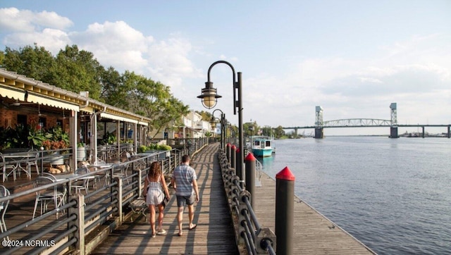 dock area featuring a water view