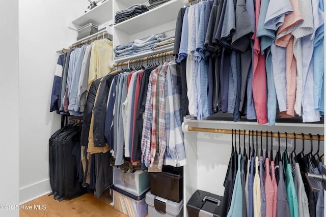 walk in closet with hardwood / wood-style floors