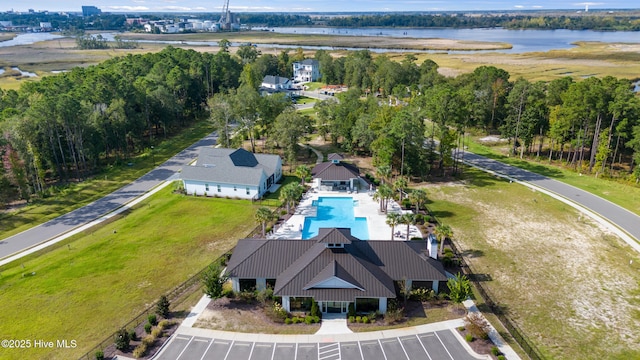 bird's eye view featuring a water view