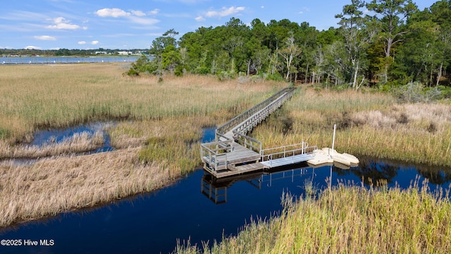 view of dock with a water view